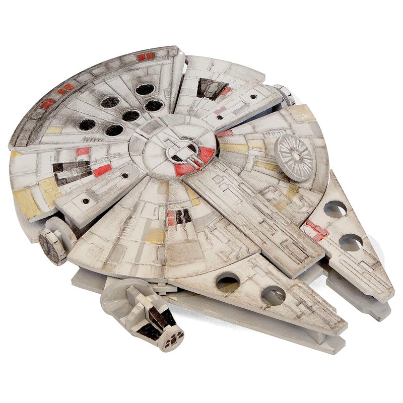 IncrediBuilds Star Wars Millennium Falcon 3D Wood Puzzle Model Figure Kit (61 Pcs) - Build & Paint A 3-D Movie Replica Toy - Officially Licensed - Easter Basket Stuffer Gift for Kids, Teens, Adults - Image 2